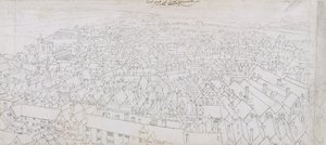Pohled na východní část Southwarku při pohledu na Greenwich (pero, černý a hnědý inkoust a tužka na položený papír) od Wenceslaus Hollar