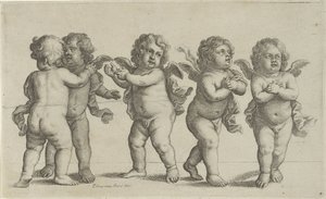 Pět cherubínů Paedopaegnion (název série) od Wenceslaus Hollar