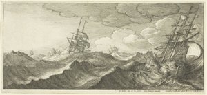 Válečná loď v korytě vlny od Wenceslaus Hollar