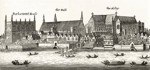 Westminster v roce 1647, z „Londýnské obrázky: Kreslené perem a tužkou“, od reverenda Richarda Lovetta, vydáno 1890 od Wenceslaus Hollar