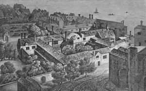 Winchester House, Southwark, asi 1649, z věže St. Saviours, c1812, 1912 od Wenceslaus Hollar