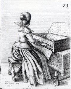 Žena hrající na klávesnici, 1635 od Wenceslaus Hollar