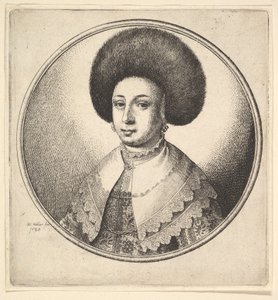 Žena s velkým kruhovým kožešinovým kloboukem a náušnicemi, 1645. od Wenceslaus Hollar