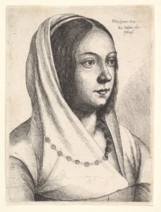 Mladá žena s šátkem na hlavě, po Bonsignori, 1645. od Wenceslaus Hollar