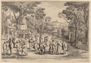 Rustikální svatební tanec od Wenceslaus Hollar after Jan Brueghel the Elder