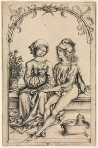 The Lovers (po Housebook Master), c. 1490 (rytina) od Wenzel or Wenceslaus von (after) Olmutz