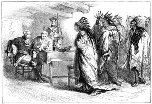 Návštěva Pontiaca a Indiánů u majora Gladwina, 1763 c1880.