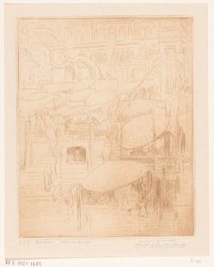 Muži a ženy se koupou a modlí na březích Gangy v Benares Praying and Praying (původní název) Na Ganze (název na objektu) od Wijnand Otto Jan Nieuwenkamp (signed by artist)