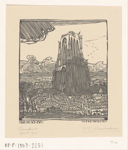 Stavba babylonské věže Tower building (původní název) od Wijnand Otto Jan Nieuwenkamp (signed by artist)