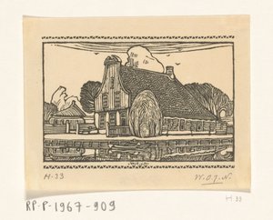 Dům s dřevěnou fasádou na kanálu v Edamu Dům v Edamu (původní název) od Wijnand Otto Jan Nieuwenkamp (signed by artist)
