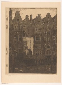 Domy na Voorstraathaven v Dordrechtu Kanál, Dordrecht (původní název) Staré domy, Dordrecht (název na objektu) od Wijnand Otto Jan Nieuwenkamp (signed by artist)