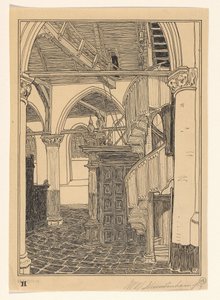 Interiér Noorderkerk v Hoornu od Wijnand Otto Jan Nieuwenkamp (signed by artist)