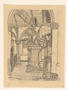 Interiér Noorderkerk v Hoornu od Wijnand Otto Jan Nieuwenkamp (signed by artist)