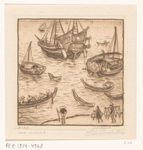 Lodě v zátoce na východním pobřeží Lomboku The Departure, Lombok (původní název) od Wijnand Otto Jan Nieuwenkamp (signed by artist)