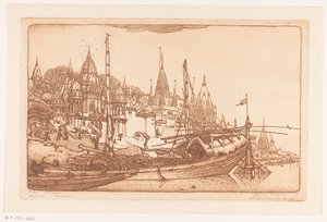 Loď s palivovým dřívím na břehu Gangy v Benares Loď s palivovým dřívím, Benares (původní název) Lodě, Benares (název na objektu) od Wijnand Otto Jan Nieuwenkamp (signed by artist)