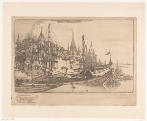 Loď s palivovým dřívím na břehu Gangy v Benares Loď s palivovým dřívím, Benares (původní název) od Wijnand Otto Jan Nieuwenkamp (signed by artist)