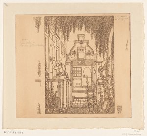 Žena v tradičním oděvu klepe na přední dveře v Edamu U předních dveří (původní název) od Wijnand Otto Jan Nieuwenkamp (signed by artist)