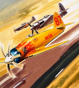 Tři závodníci "hot rod" z akrobatických soutěží od Wilf (20th century) Hardy