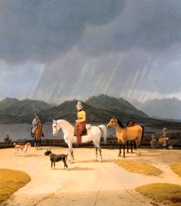 ""Cavaliers sur le lac Tegern Allemagne"" (Jezdci u Tegernsee) Peinture de Wilhelm Ritter von Kobell (1766-1853) 1832 Olej na dřevě Rozměr 282x263 cm Státní muzea, Berlín