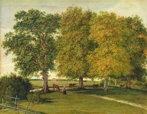 Pastevec s dobytkem pod podzimními stromy, kolem roku 1821 (olej na papíře položeném na kartonu)