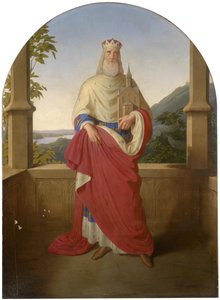 Bogdan Mandic, ou Frere Leopold dit Leopold de Castelnuovo - Saint Leopold devant le Danube et la montagne Leopoldsberg - Saint Leopold před výhledem na Dunaj a Leopoldsberg v pozadí, od Riedera, Wilhelma Augusta (1796-1880). Olej na plátně