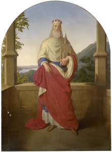 Svatý Leopold před výhledem na Dunaj a Leopoldsberg v pozadí