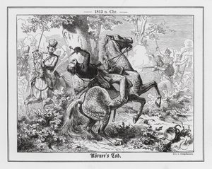 Smrt německého básníka a vojáka Theodora Koernera při pronásledování Francouzů u Gadebusche od Wilhelm Camphausen