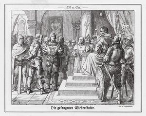 Němečtí anabaptisté zajatí v řetězech po dobytí Münsteru od Wilhelm Camphausen