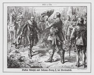 Švédský král Gustav Adolf a saský kurfiřt Jan Jiří I. před první bitvou u Breitenfeldu od Wilhelm Camphausen