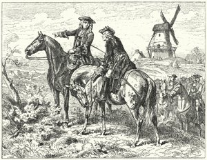 Vévoda z Marlborough a princ Evžen Savojský v bitvě u Malplaquet od Wilhelm Camphausen