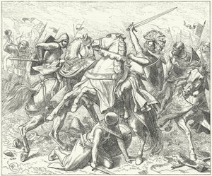 Rebelský vévoda Rudolf Švábský smrtelně zraněn v bitvě u Elsteru od Wilhelm Camphausen