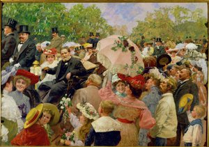 Starosta Vídně Karl Lueger jede ve svém kočáře během květinového korza ve vídeňském Prátru v ... od Wilhelm Gause