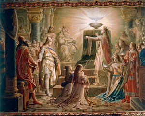 Zázrak grálu, ze ságy Lohengrin, salon (olej na plátně)