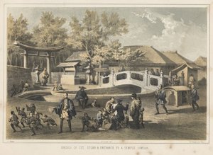 Most z broušeného kamene a vchod do chrámu, Simoda, 1855 od Wilhelm Joseph Heine