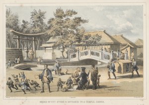 Most z broušeného kamene a vchod do chrámu, Simoda, 1855 od Wilhelm Joseph Heine