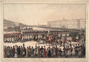 Recenze ruské pěchoty na Palácovém náměstí v Petrohradě, 1809-1813 od Wilhelm Kobell Ritter von
