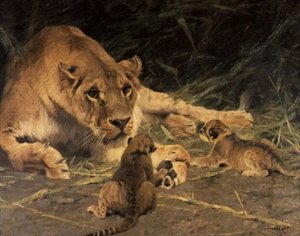 Lvice a její mláďata od Wilhelm Kuhnert