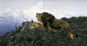 Lvi za soumraku, od Wilhelm Kuhnert