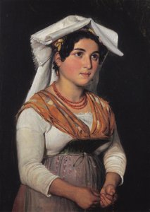 Mladá stojící Italka s růžencem v ruce od Wilhelm Marstrand