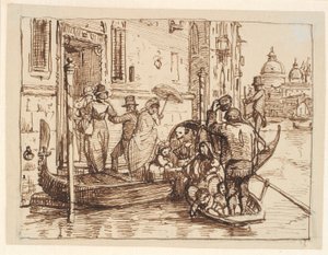 Vystupování z gondoly v Canal Grande v Benátkách. V pozadí Santa Marie delle Salute od Wilhelm Marstrand