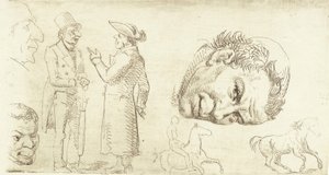 Druhý vzorový list ve stylografii s mnišskou hlavou, koňmi atd. od Wilhelm Marstrand
