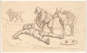 Don Quijote leží zraněný a pomáhá mu Sancho od Wilhelm Marstrand