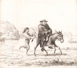 Mnich jedoucí na oslu následovaný italským chlapcem od Wilhelm Marstrand