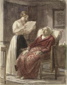 Mladá dívka čte nahlas dopis starému muži v červeném kabátě od Wilhelm Marstrand