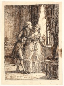 Mladý manželský pár. Korunní princ Frederik (pá. 5) jí třešně v Charlottenborgu s korunní princeznou Louise od Wilhelm Marstrand
