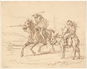 Zatímco Sancho přihlíží, Don Quijote zaútočí od Wilhelm Marstrand