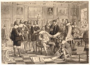 Plán burzy předkládá Chr. 4. v audienční síni v Rosenborgu od Wilhelm Marstrand