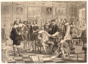 Plán burzy předkládá Chr. 4. v audienční síni v Rosenborgu od Wilhelm Marstrand