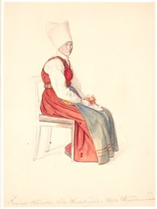 Sedící švédská selka s vysokou pokrývkou hlavy od Wilhelm Marstrand
