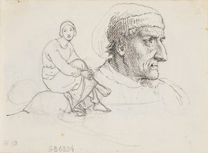 Studijní hlava a sedící žena od Wilhelm Marstrand